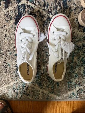 Converse Kids White Low-Top Canvas Sneakers with Red Trim